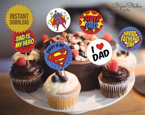 Printable Super Dad Cake Topper Happy Fathers Day Topper Etsy