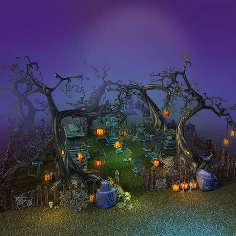 Halloween Cemetery Set | 3D Environments ~ Creative Market