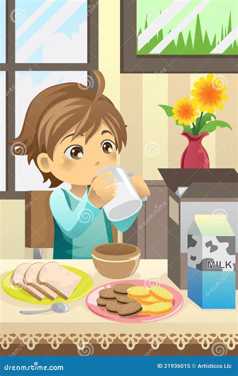 Jongen Die Ontbijt Eet Vector Illustratie Illustration Of Drinken