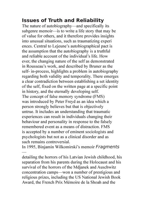 Issues of Truth and Reliability - Central to Lejeune’s autobiographical