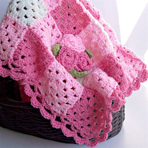 Crochet Baby Blanket Pink Gingham Rose By PrairieHeartstrings