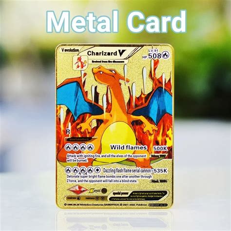 Cartão de metal pokémon metal letras pokemon charizard vmax mewtwo gx