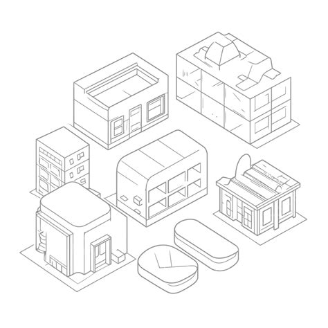 Diferentes Tipos De Casa E Outros Edifícios Em Desenho De Esboço De