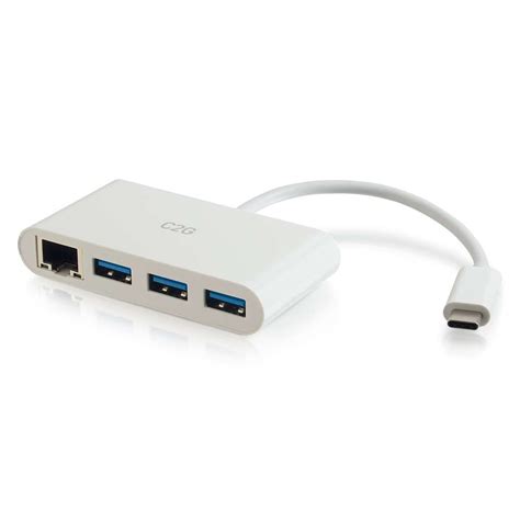 USB-C® to Ethernet Adapter with 3-Port USB Hub - White | USB Hubs and ...