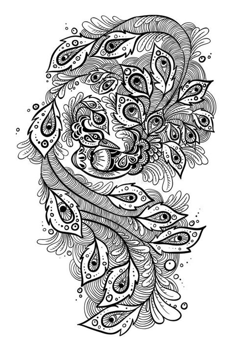 Peacock Coloring Page Black And White Doodle For Coloring Book On White Background Stock Vector