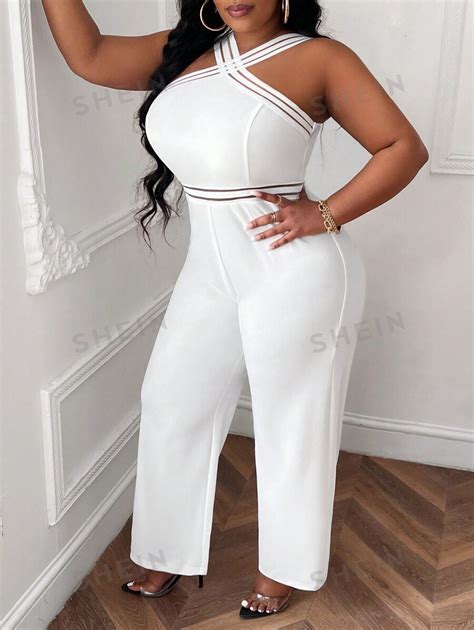 Shein Slayr Plus Size Elegant Jumpsuit With Wide Leg Pants And Cross