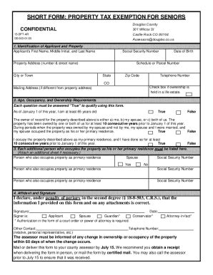 Fillable Online SHORT FORM PROPERTY TAX EXEMPTION FOR SENIORS