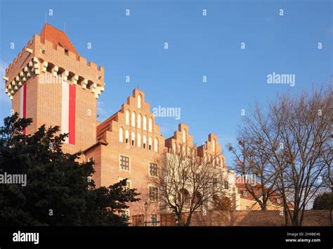 Rebuilt Royal Castle on the „Hill of Przemysl” with polish flag, Poznan ...