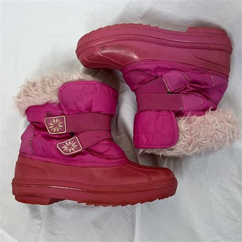 Vintage Y2k Pink Furry Snow Boots Size Girls 5 Fits Depop