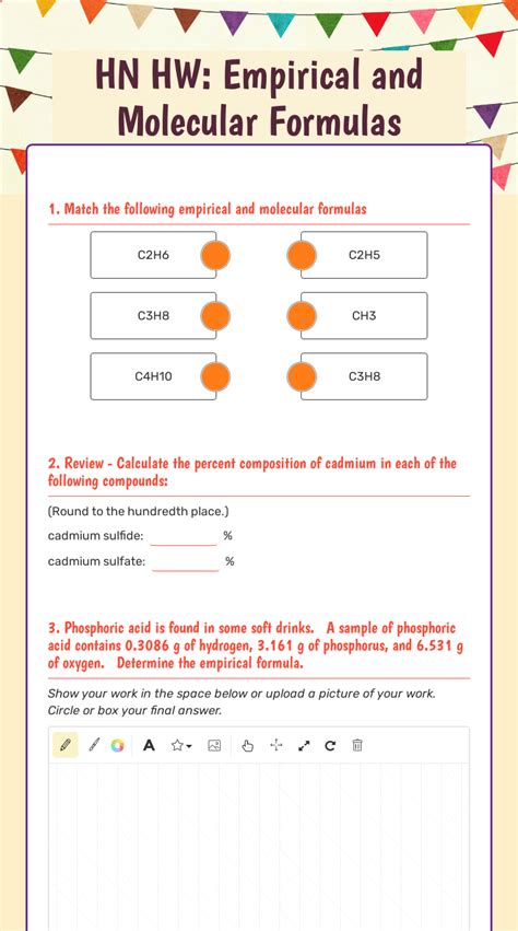 Empirical And Molecular Formulas Worksheet E