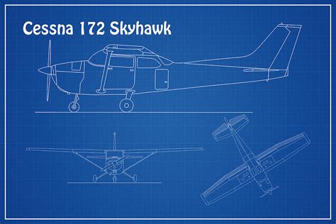 Cessna Skyhawk Airplane Blueprint Drawing Plans A Digital Art By