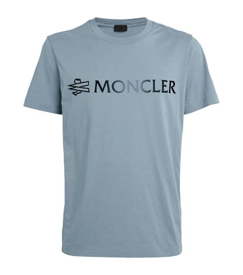 Mens Moncler Blue Cotton Logo T Shirt Harrods UK