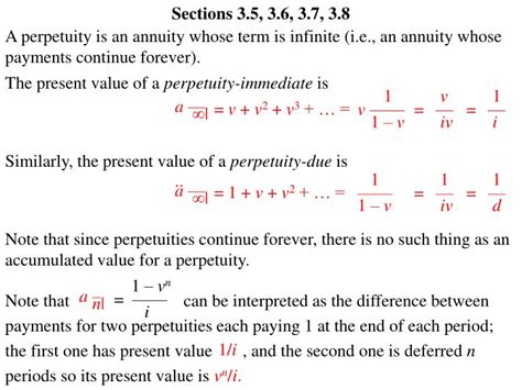 Ppt The Present Value Of A Perpetuity Immediate Is Powerpoint