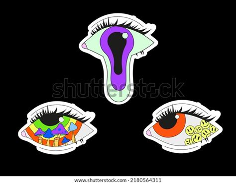 Set Three Psychedelic Eyes Psychedelics Surrealism Stock Vector