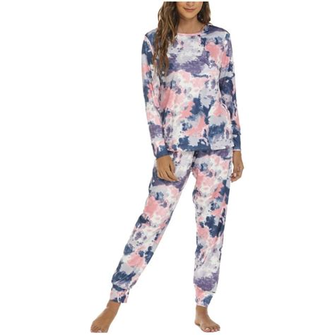 Bellzely Womens Pajamas Plus Size Clearance Women Fashion Tie Dye Print Long Sleeved Trousers