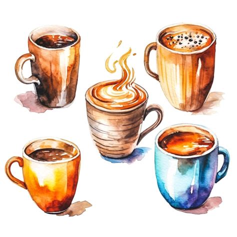 Wundersch Ne Aquarell Kaffee Illustrationen Auf Wei Em Hintergrund