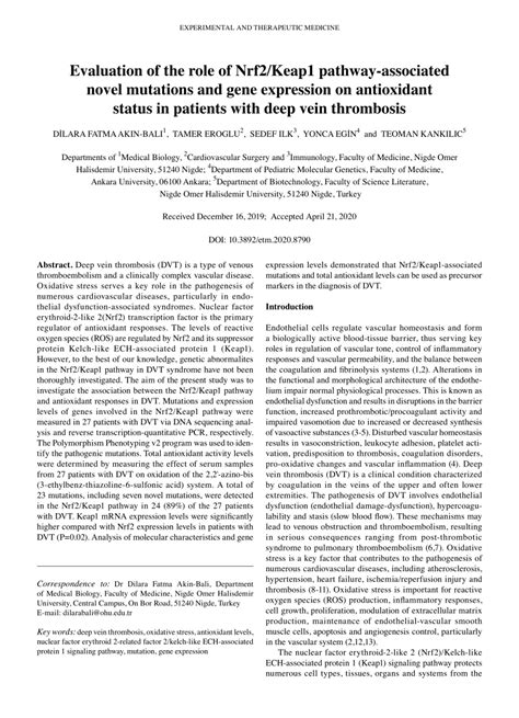(PDF) Evaluation of the role of Nrf2/Keap1 pathway‑associated novel ... 