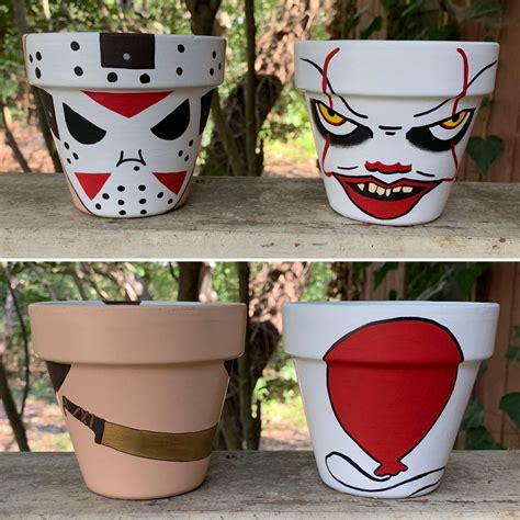 This Horror Duo Is Painted On 4” Terracotta Pots With Acrylic Paint And