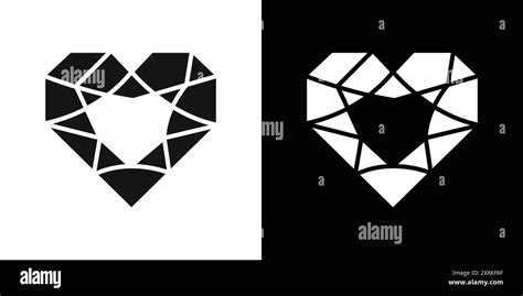 Heart Shaped Diamond Icon Logo Sign Vector Outline In Black And White