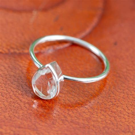 Bague Cristal De Roche Argent Forme De Goutte D Eau Taille