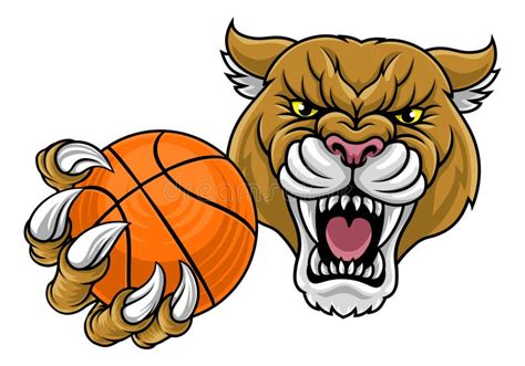 Cougar Panther Puma Cat Basketball Team Mascot Stock Vector