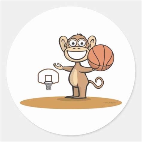 Monkey Basketball Classic Round Sticker | Zazzle