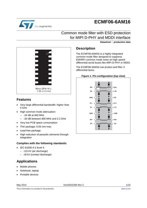 PDF Common Mode Filter With ESD Protection For MIPI D PHY And