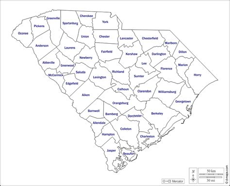 South Carolina Counties Map Printable