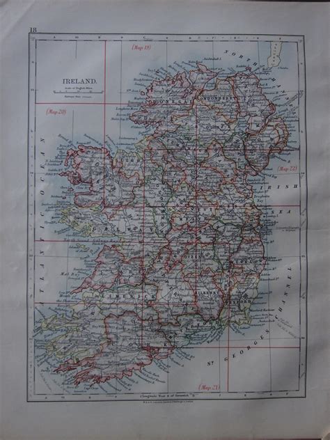 1900 Viktorianisch Landkarte Irland Schlüssel Ulster Connaught Leinster