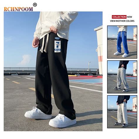 Erkekler moda gevşek düz Sweatpants erkekler Hip Hop rahat koşu