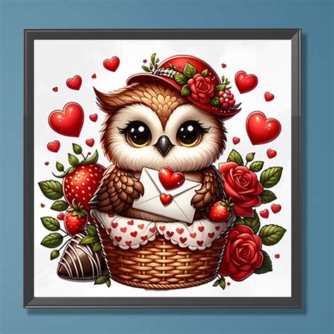 D Diy Full Round Drill Diamond Painting Valentine Love Owl Home Decor