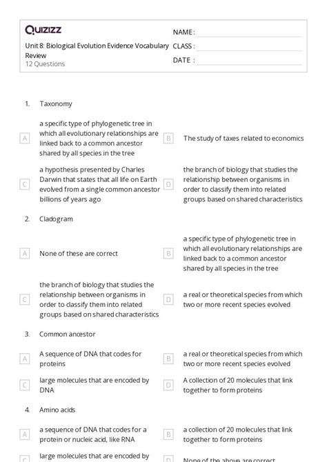 50 Evolution And The Tree Of Life Worksheets For 9th Class On Quizizz