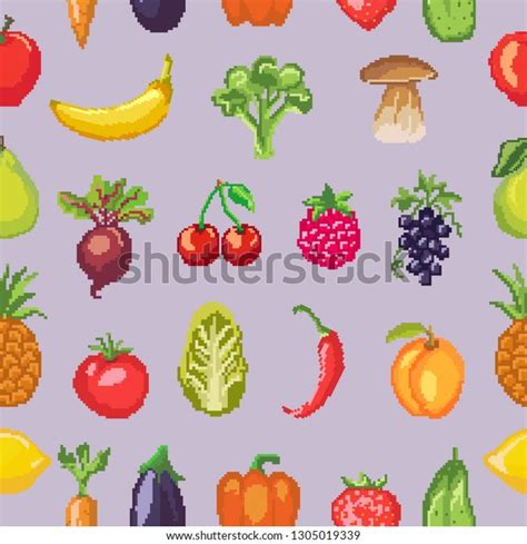 Fruits Pixel Vegetables Vector Healthy Nutrition Stock Vector Royalty