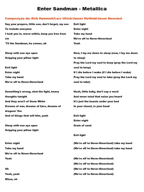 Lyrics Enter Sandman By Metallica