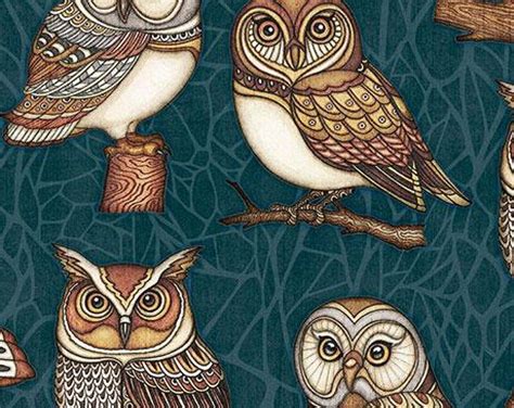 Where The Wise Things Are Owl One Way Dark Teal Cotton Woven By Dan