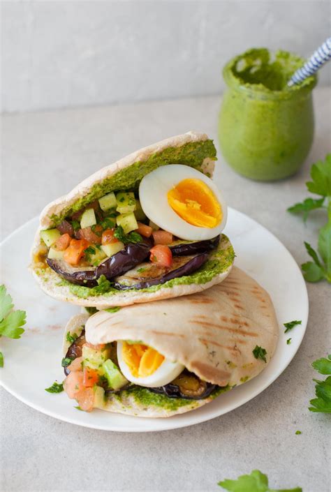 Sabich sandwich - Israeli eggplant and egg stuffed pita