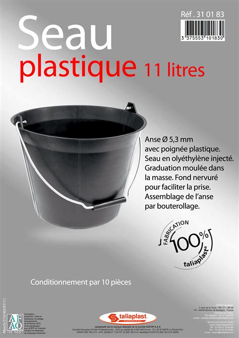 Seau plastique 11 L anse 5 3 mm avec poignée Taliaplast Krenobat