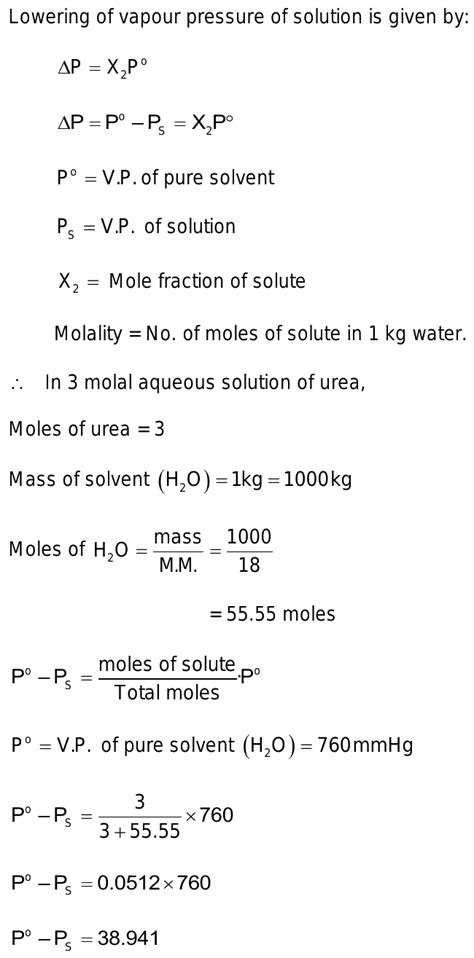 Calculate The Lowering Of Vapour Pressure For A 3 Molal Aqueous