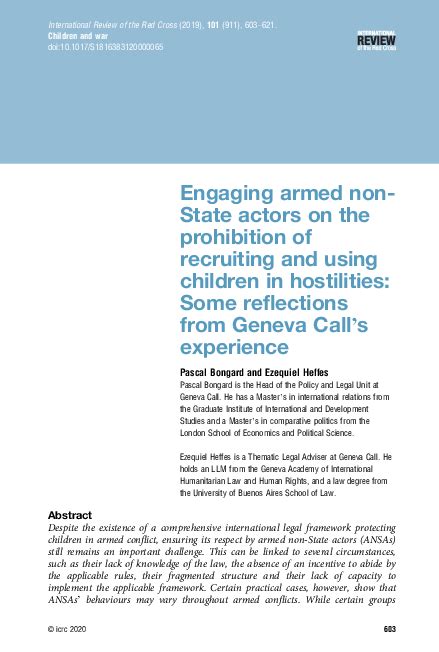 Pdf Engaging Armed Non State Actors On The Prohibition Of Recruiting