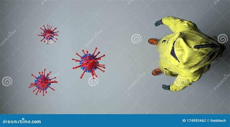 Corona Virus and Hazmat Suit with Gas Mask Wuhan Virus 3D Illustration ...