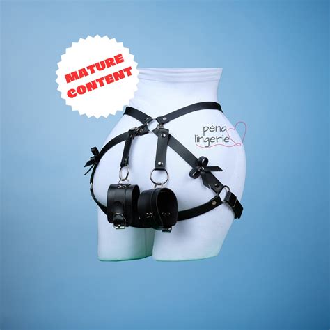 Leather Lingerie Harness With Handcuff Red Pink Black Purple Leather Butt Harness Harness