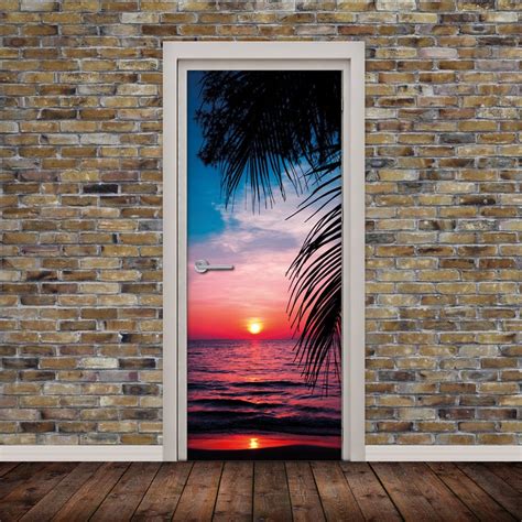 Self Adhesive Door Wrap Sticker Tropical Sunset Peel And Etsy Door