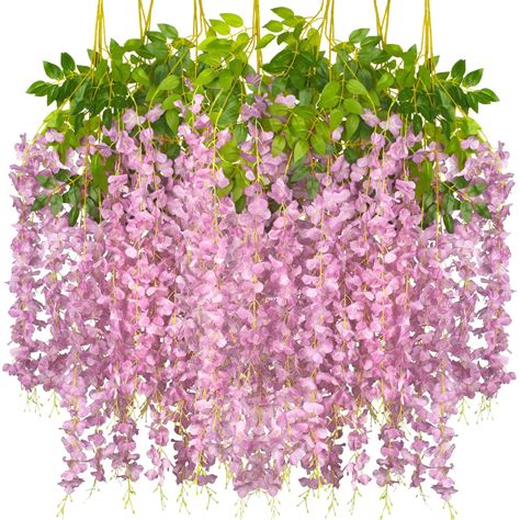 Fake Flowers Hanging Bushy Each 45inch Ratta Wisteria 12 Vine