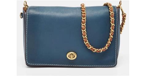 COACH Brown Leather Dinky Crossbody Bag In Blue Lyst