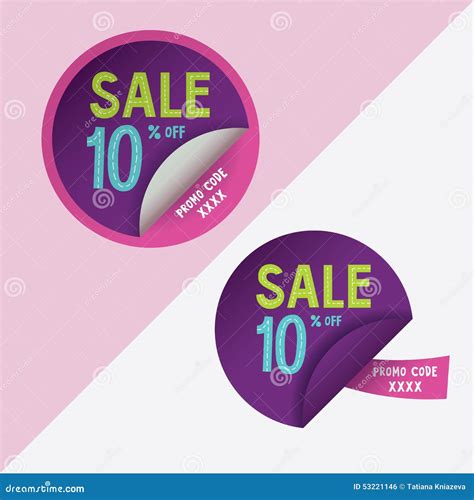 Two Round Stickers with 10 Discount and Promo Code for Web Site Stock
