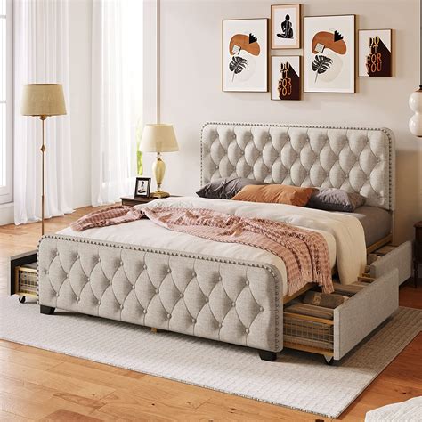 Amazon Merax Modern Upholstered Wingback Bed Frame With Drawers