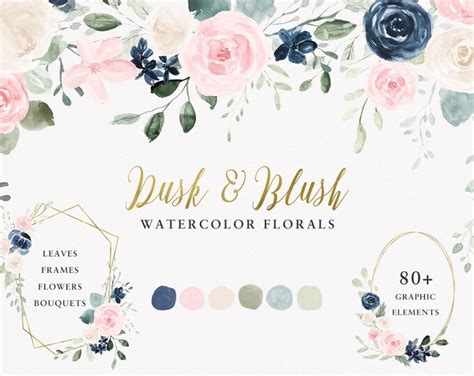 Wedding Watercolor Flowers Watercolor Flowers Graphics Blush Etsy