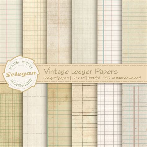 Vintage Ledger Papers 12x12 Antique Style Digital Printable Scrapbook