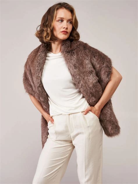 Helen Moore Truffle Long Faux Fur Stole Lace And Favour