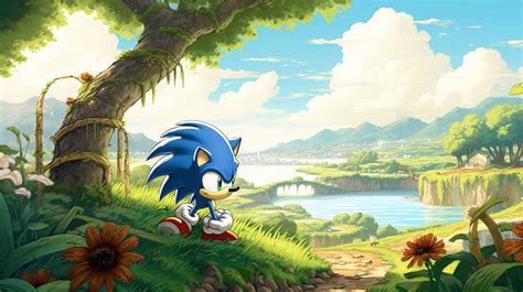 Sonic the Hedgehog in a scenic landscape river wit by Creativision1 on DeviantArt